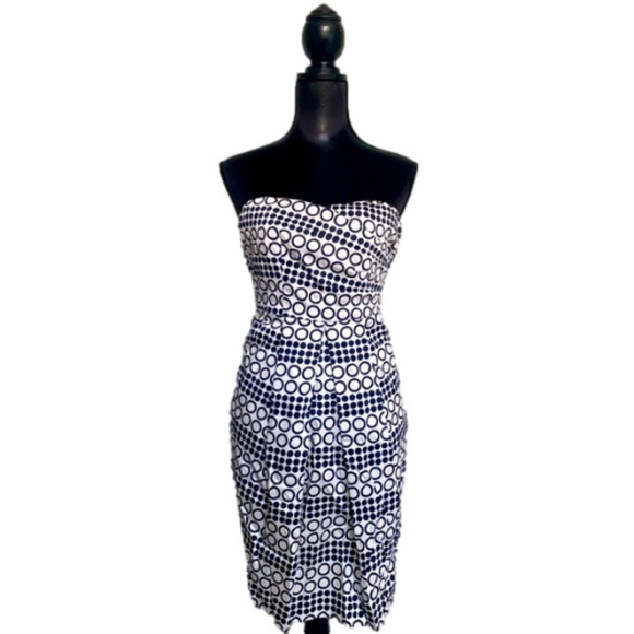 NWT Outback Red Navy and White Geometric Strapless Cocktail Dress Size 0 - Picture 1 of 5